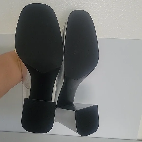 Silver womans high heel chunky heel square toe pumps party dress - Picture 7 of 8